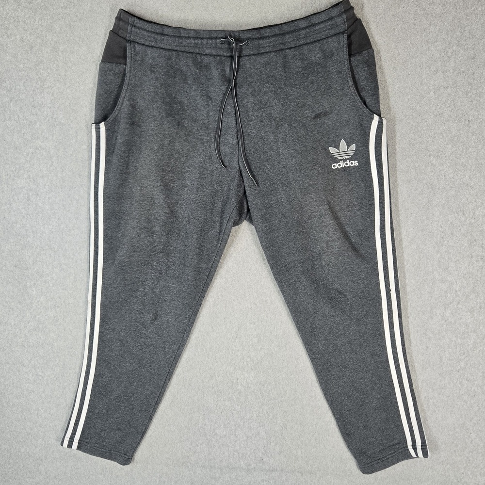 Adidas Men Activewear Pants 2XL Gray Embroidered Sweatpants Trefoil Logo Zipper